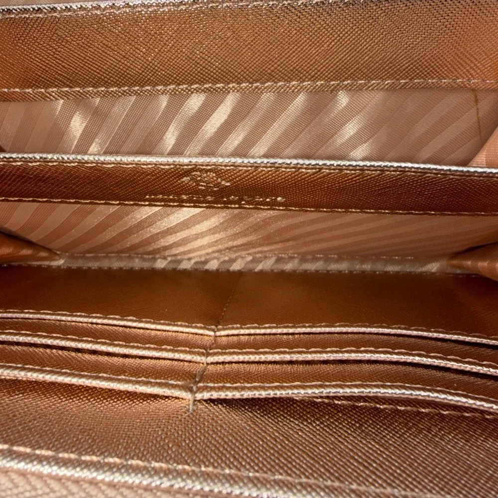 Nanette Lepore Rose Gold Metallic Crossgrain Zip Around Wristlet Wallet